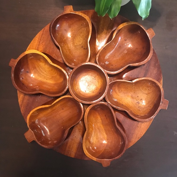 Other - Vintage Boho Wood pear shaped Serving Dish